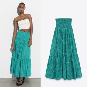 Zara Long Printed 5216 Teal Maxi Skirt NWT